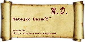 Matejko Dezső névjegykártya